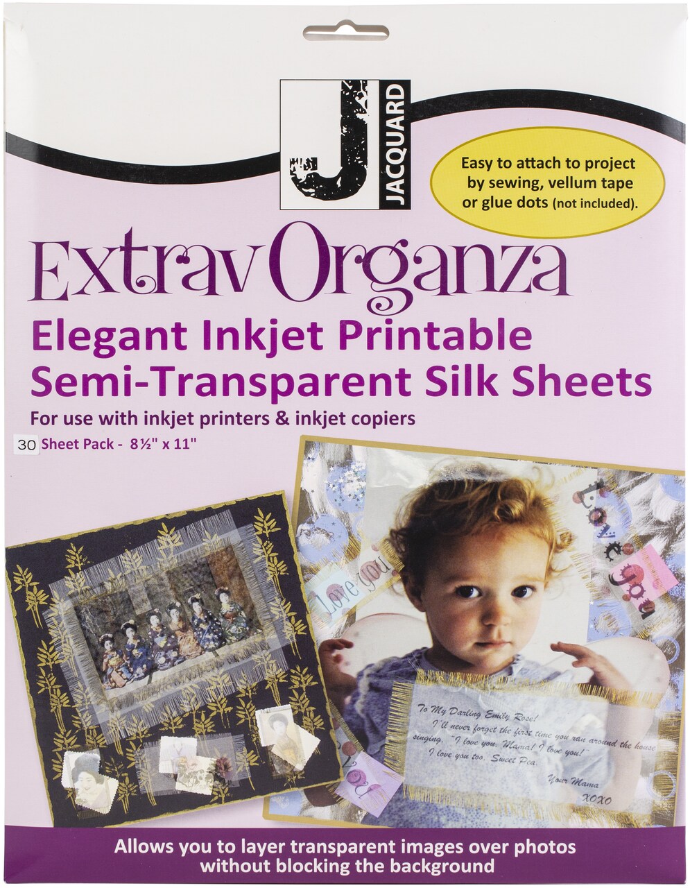 Jacquard ExtraOrganza Ink Jet Fabric Sheets 8.5"X11" 30/Pkg-Silk